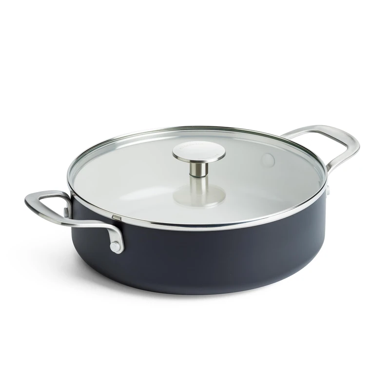 KitchenAid Aluminium Ceramic Non-Stick Sauté Pan with Glass Lid and Auxiliary Handle, 24 cm / 3.1 L, PFAS-Free, Induction Safe, Stainless Steel Handle, Oven Safe, Dishwasher Safe, Black - Image 1