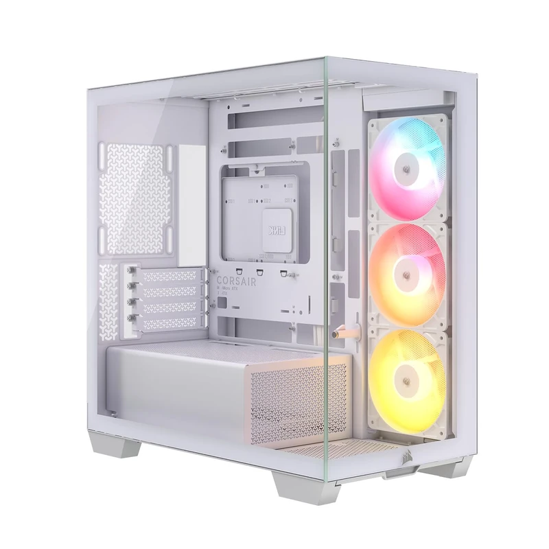 CORSAIR 2800X RS ARGB Panoramic Micro-ATX PC Case – 3x Fans Included, Modular Customisation, GPU Anti-Sag, Reverse Connection Motherboard Compatible – White