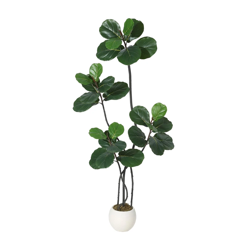 GarveeHome Large Artificial Ficus 150 cm - Ficus Lyrata Artificial Multi-Stem - Realistic Artificial Plant with Pot - No Care - Dense Foliage - For Living Room, Office, Balcony - Image 1