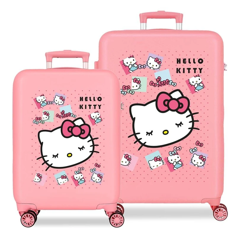 Sanrio Hello Kitty Bows Suitcase Set Pink 46x65x23 cm Rigid ABS Side Combination Closure 91L 5.6kg 4 Double Wheels Hand Luggage