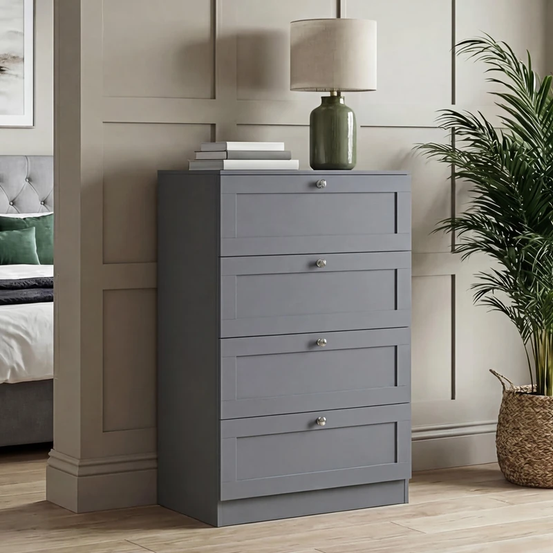 Vida Designs Altino 4 Drawer Chest of Drawers | Grey | H 99 x W 65 x D 36 cm | Bedroom Storage Unit | Easy Assembly | Clothes Storage Cabinet | Modern Shaker Style Hallway or Guest Room