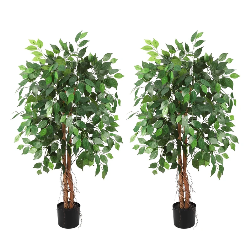 2 Pieces Very Realistic Artificial Ficus - Large Artificial Plant 120 cm in Set - Lifelike Fiddle Fig with Pot - Easy Care, No Watering - Ideal for Living Room, Office, Patio, Entrance Area - Image 1
