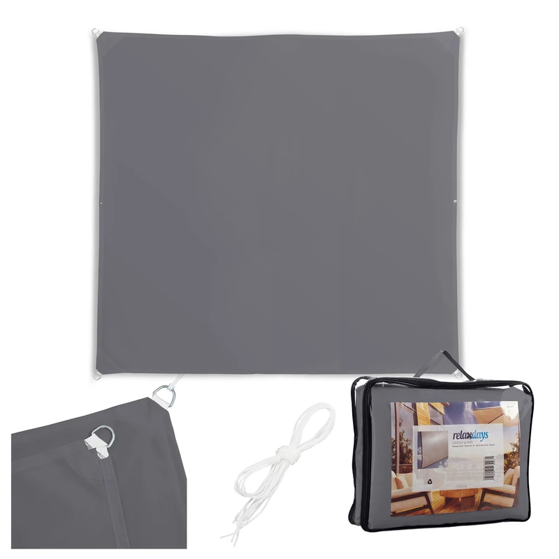 Relaxdays shade sail, polyester, water-repellent, sailcloth with eyelets & guy ropes, sizes & colours