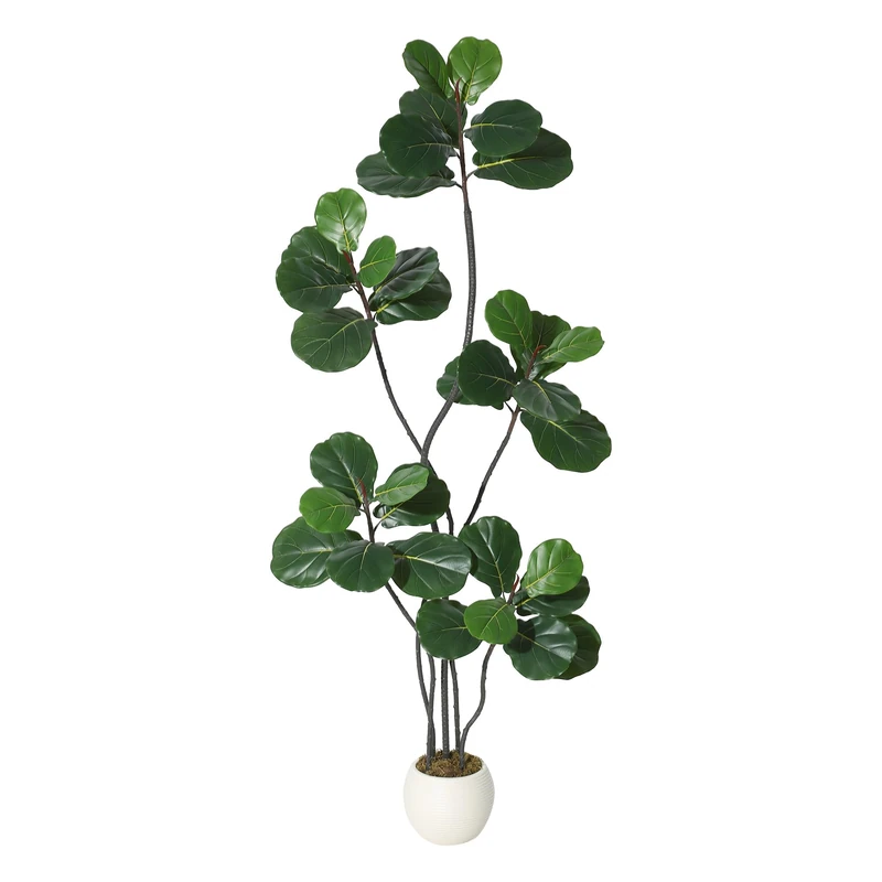 GarveeHome Large Artificial Ficus 180 cm - Ficus Lyrata Artificial Multi-Stem - Realistic Artificial Plant with Pot - No Care - Dense Foliage - For Living Room, Office, Balcony - Image 1