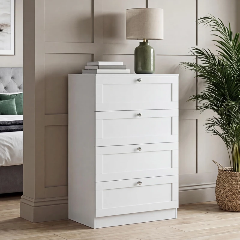 Vida Designs Altino 4 Drawer Chest of Drawers | White | H 99 x W 65 x D 36 cm | Bedroom Storage Unit | Easy Assembly | Clothes Storage Cabinet | Modern Shaker Style Hallway or Guest Room