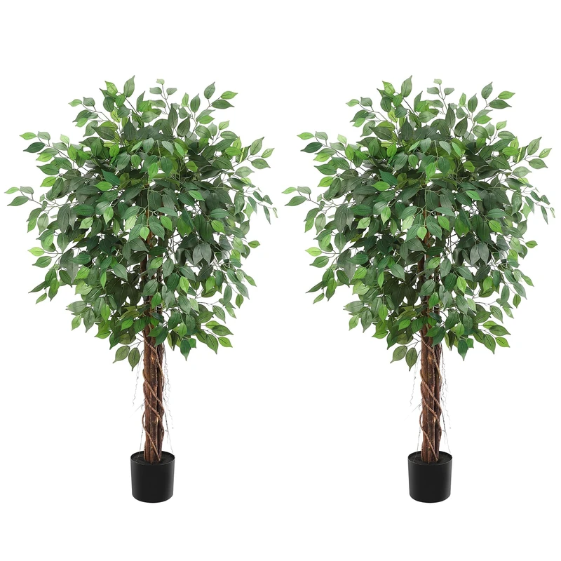 2 Pieces Very Realistic Artificial Ficus - Large Artificial Plant 150 cm in Set - Lifelike Fiddle Fig with Pot - Easy Care, No Watering - Ideal for Living Room, Office, Patio, Entrance Area - Image 1