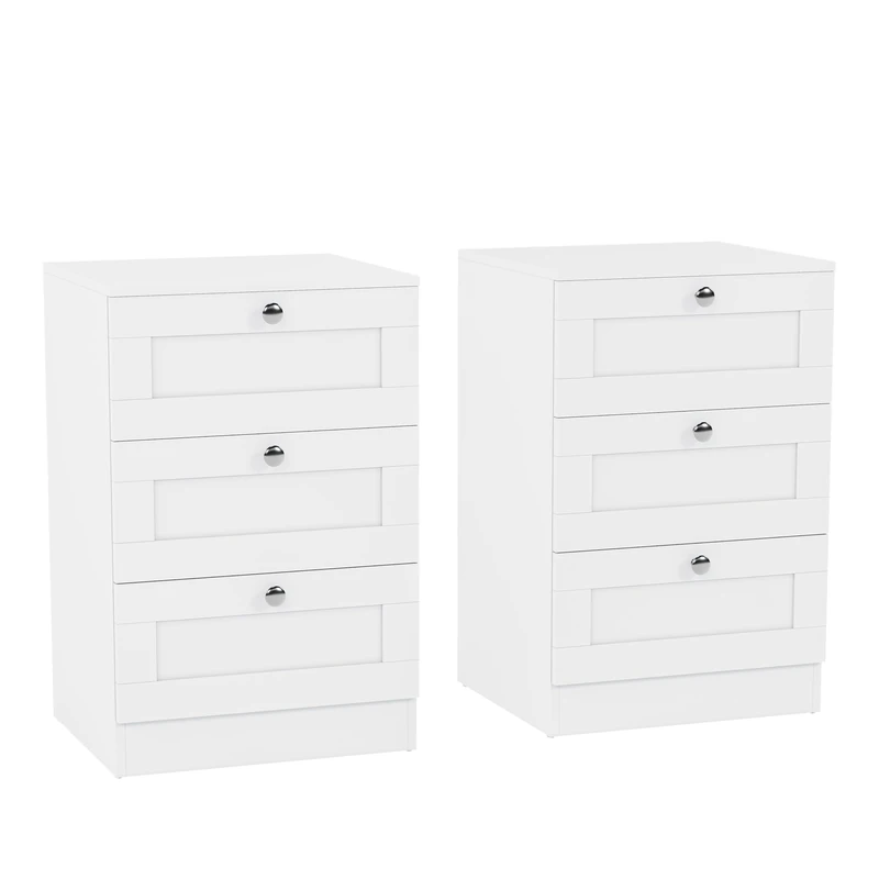 Vida Designs Altino 3 Drawer Bedside Chest Set Of 2, White