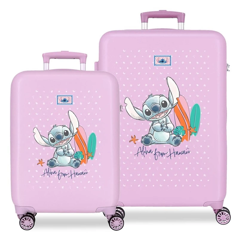 Disney Joumma Stitch from Hawaii Lilac Luggage Set 46x65x23 cm Rigid ABS Side Combination Closure 91L 5.6kg 4 Double Wheels Hand Luggage