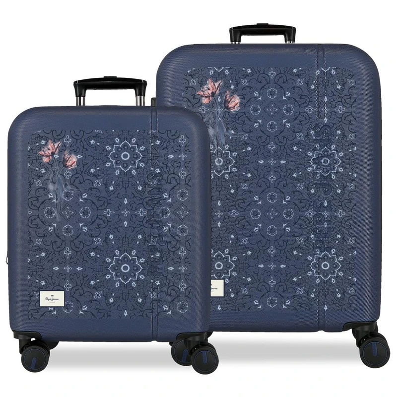 Pepe Jeans Lenay Marine Luggage Set 48x68x27 cm Rigid ABS Integrated Combination Lock 109L 6.08kg 4 Double Wheels Extendable Hand Luggage by Joumma Bags