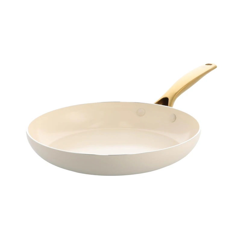 Blue Diamond Gold Ceramic Non-Stick Frying Pan 28 cm, Diamond Reinforced PFAS-Free Ceramic Pan, Induction, Dishwasher & Oven Safe, Golden Stainless Steel Handle, Metal Cutlery Safe, Egg Pan, White