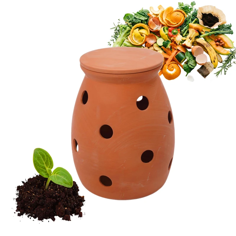 Relaxdays in-ground worm composter, 5 L, wormery for kitchen waste, lid, composter for garden & beds, terracotta clay