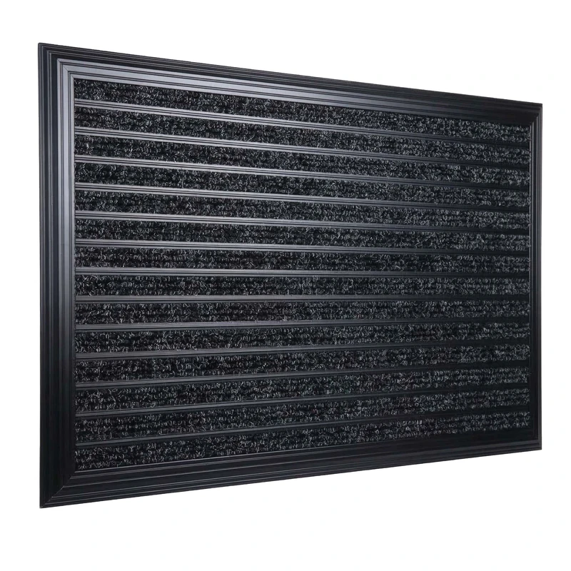 Relaxdays Doormat, 60x40 cm, aluminium frame, weatherproof, non-slip, indoor & outdoor, dirt-trapping, black