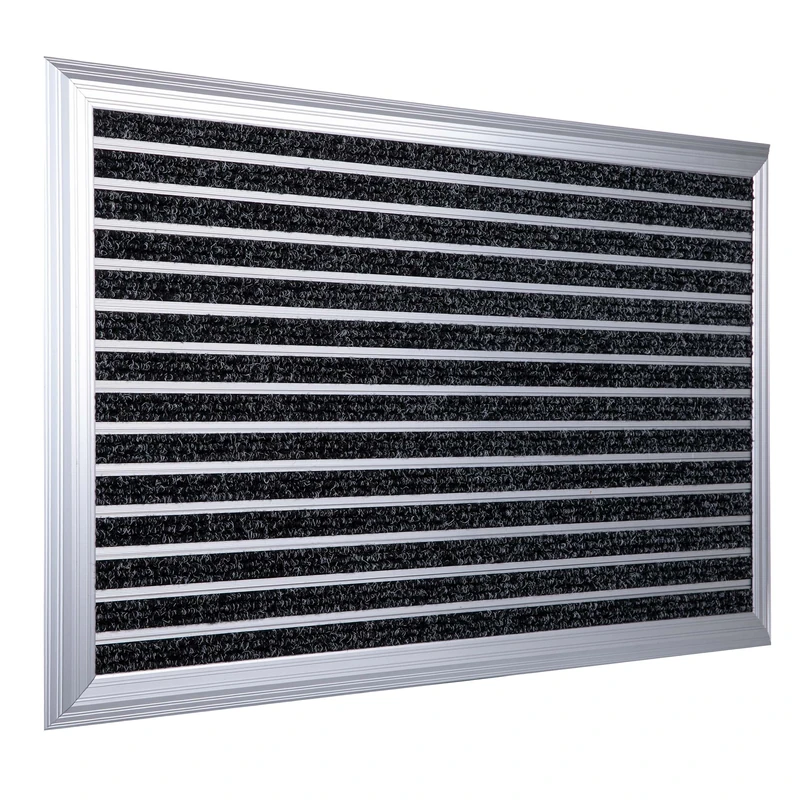 Relaxdays Doormat, 80x50 cm, aluminium, weatherproof, non-slip, indoor & outdoor, dirt-trapping, silver