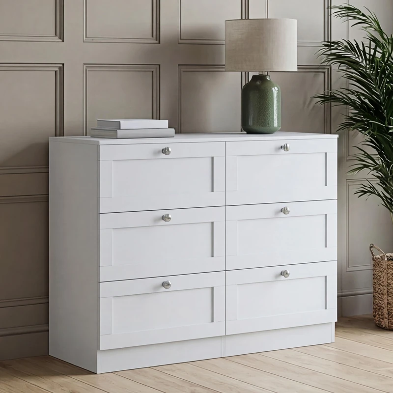 Vida Designs Altino 6 Drawer Chest of Drawers | White | H 76.5 x W 100 x D 36 cm | Wide Bedroom Storage Unit | Easy Assembly | Clothes Storage Cabinet | Modern Shaker Style Hallway or Guest Room
