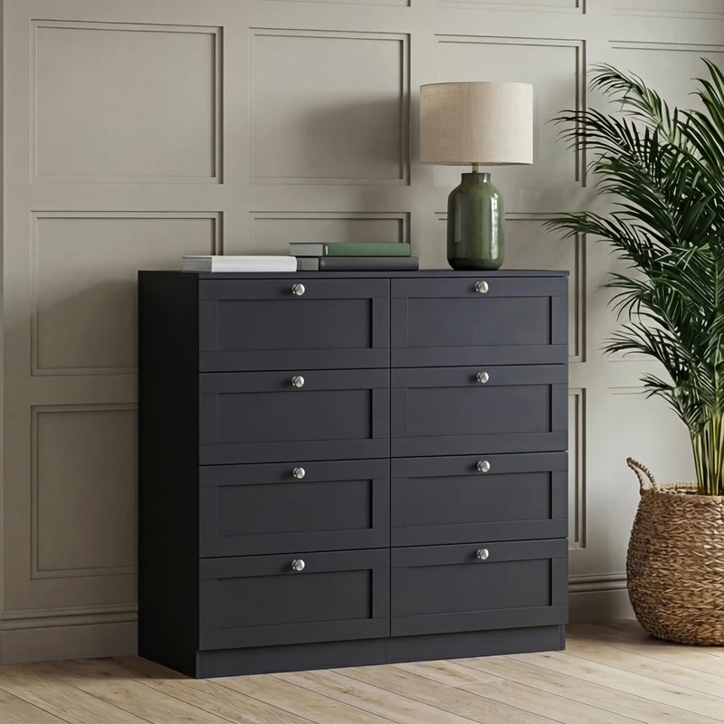 Vida Designs Altino 8 Drawer Chest, Black