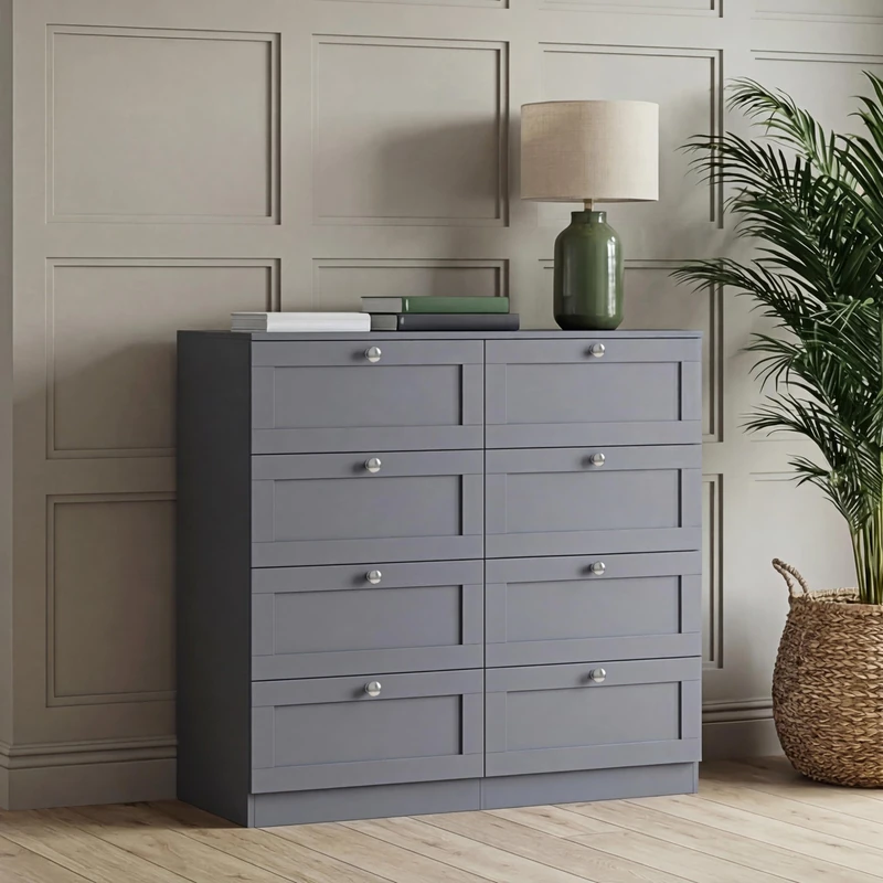 Vida Designs Altino 8 Drawer Chest, Grey