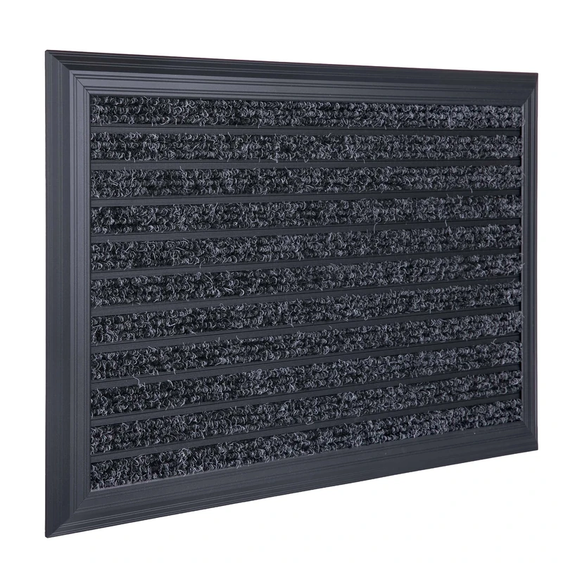 Relaxdays Doormat, 80x50 cm, aluminium frame, weatherproof, non-slip, indoor & outdoor, dirt-trap, black - Image 1
