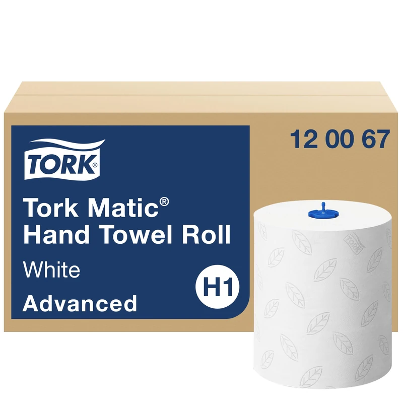 Tork Matic® Paper Hand Towels White with Grey Leaf H1, Advanced, Tear Resistant, 6 Rolls x 150 m, 120067
