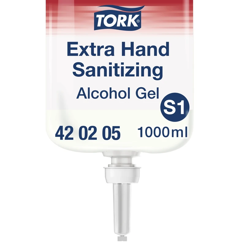 Tork Extra Hand Sanitizing Alcohol Gel S1, No Sticky Residue, 6 x 1000ml, 420205