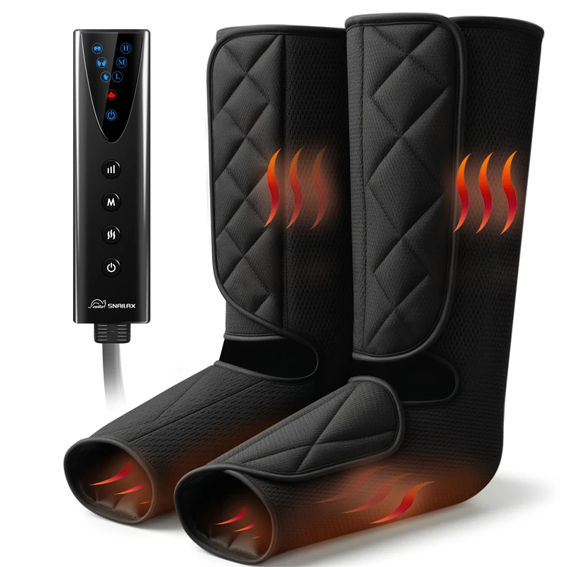 Snailax Heated Leg Compression Massager for Calf and Foot Circulation, 3 Massage Modes with 3 Intensity Levels, Portable Air Compression Boots with LED Controller, Ideal Present for Mother, Wife