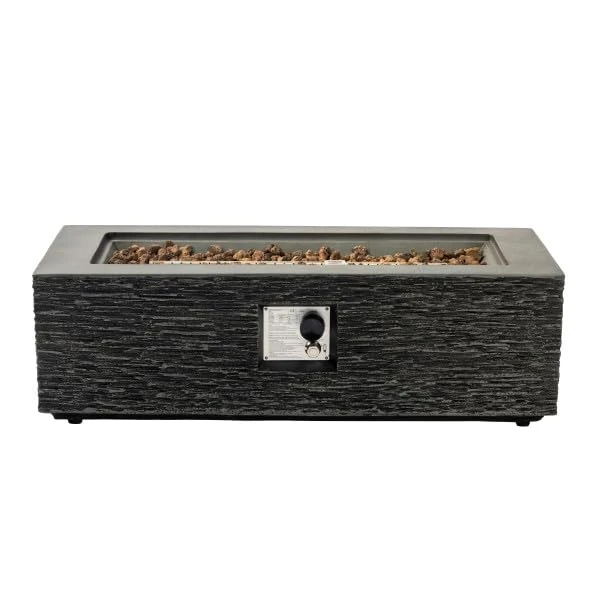 Teamson Home 42in Rectangular Propane Gas Fire Pit Table, Grey Faux Stone Finish, Electronic Ignition, Adjustable Smokeless Flame, Lava Rocks & Weather Cover Included