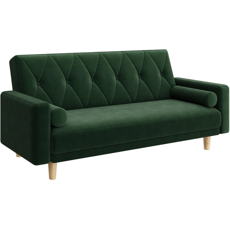 Yaheetech Convertible Sofa Bed Fabric Sofa Couch Click Clack Modern Sleeper Sofa Settee with 2 Bolster Pillows for Living Room/Guest Room Green
