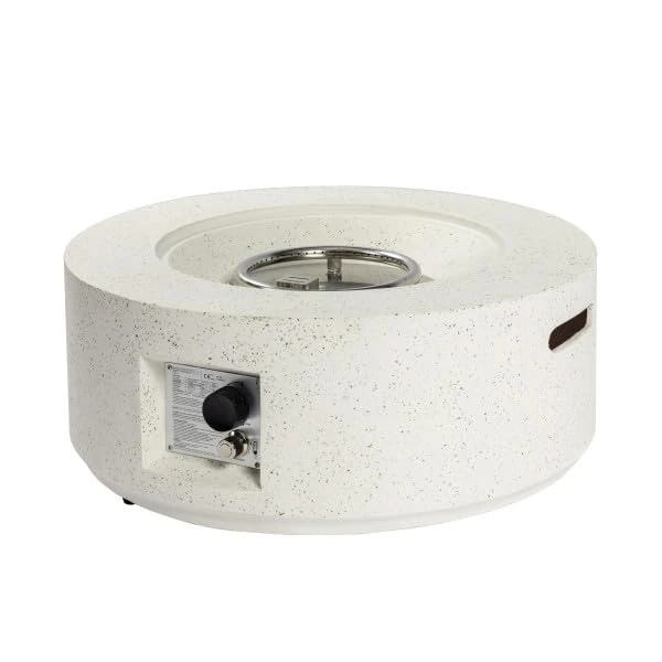 Teamson Home 28in Round Propane Gas Fire Pit Table, Ivory Terrazzo Finish, Electronic Ignition, Adjustable Smokeless Flame, Lava Rocks & Weather Cover Included