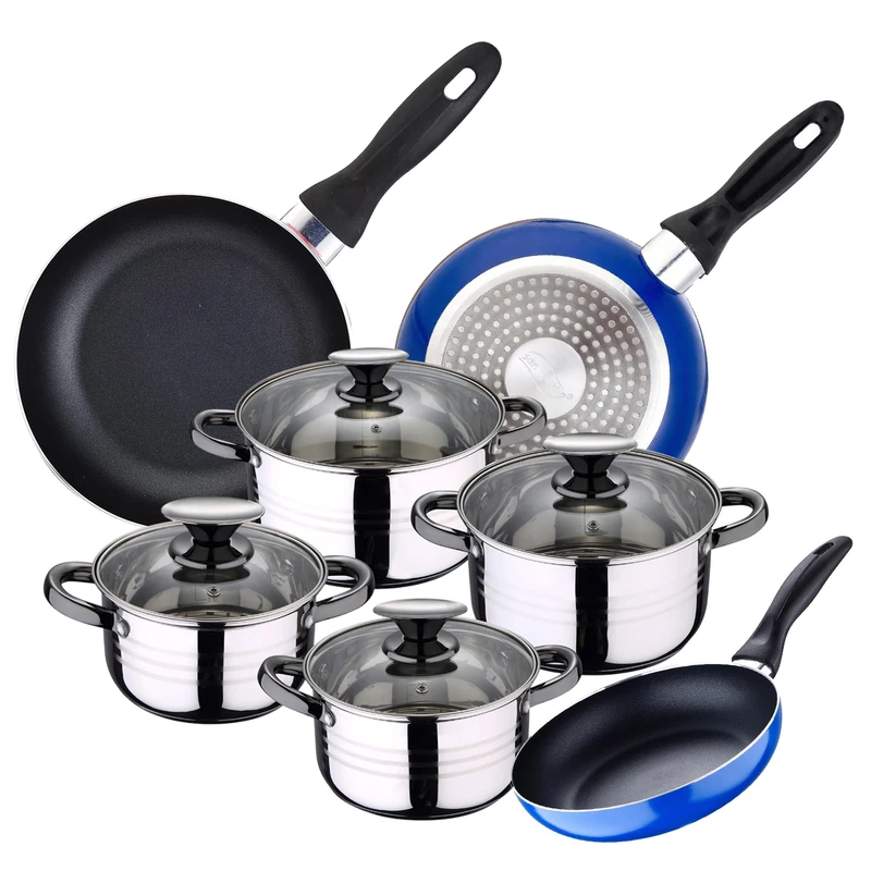 Cookware Set 4 Saucepans (1.9L + 2.7L + 3.5L + 5.1L) with 4 Glass Lids and 3 Frying Pans Ø16Ø20Ø24 Stainless Steel Suitable for Induction - Image 1