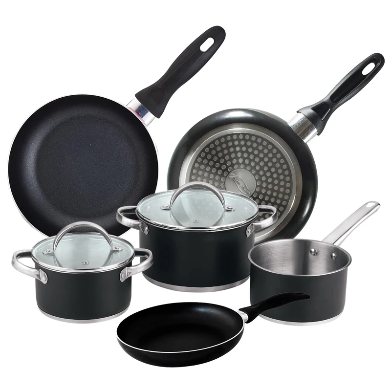 5 Piece Stainless Steel Cookware Set with Lids + Pan Set Ø16 Ø20 Ø24 cm Pressed Aluminium Induction
