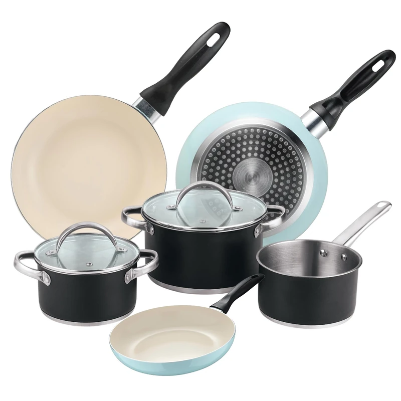 5 Piece Stainless Steel Cookware Set with Lids + Pan Set Ø16 Ø20 Ø24 cm Pressed Aluminium Induction - Image 1