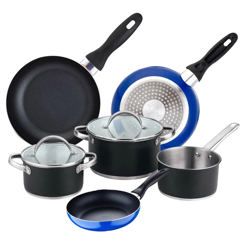 5 Piece Stainless Steel Cookware Set with Lids + Pan Set Ø16 Ø20 Ø24 cm Pressed Aluminium Induction - Image 1