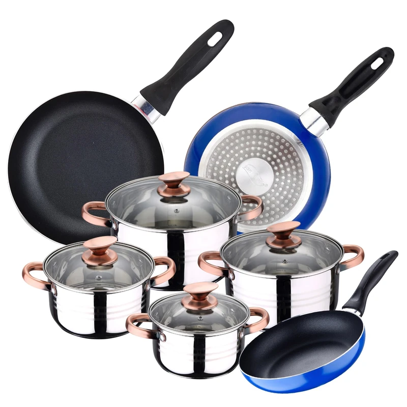 Cookware Set 4 Saucepans (1.9L + 2.7L + 3.5L + 5.1L) with 4 Glass Lids and 3 Frying Pans Ø16Ø20Ø24 Stainless Steel Suitable for Induction - Image 1
