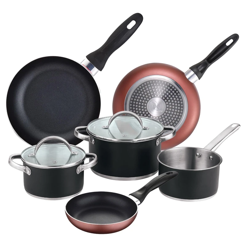5 Piece Stainless Steel Cookware Set with Lids + Pan Set Ø16 Ø20 Ø24 cm Pressed Aluminium Induction - Image 1