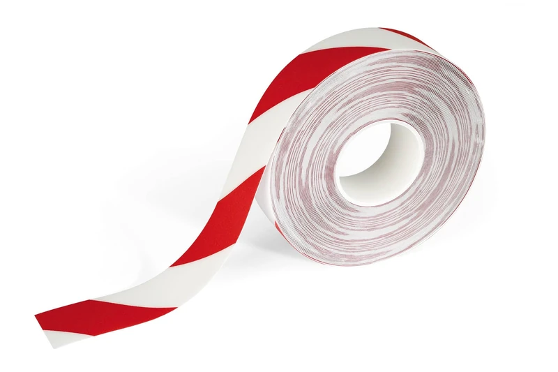 Durable Floor Marking Tape Duraline - Self-Adhesive and Anti-Slip Floor Tape - 50mm x 0.5mm x 30m (WxHxL) - Red and White 30 Metre Roll