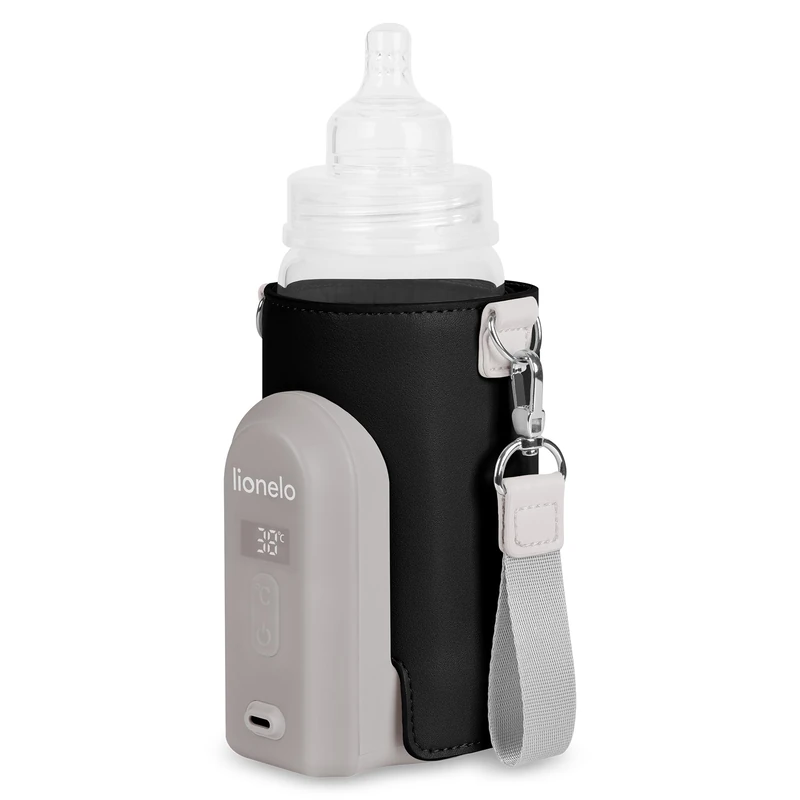 Lionelo Thermup Go Evo Advanced Portable Bottle Warmer with USB-C 9hr Battery LCD Display 5 Temperature Settings 38-50°C Fits 50-80mm Bottles, Car Charger Compatible, Safety Control