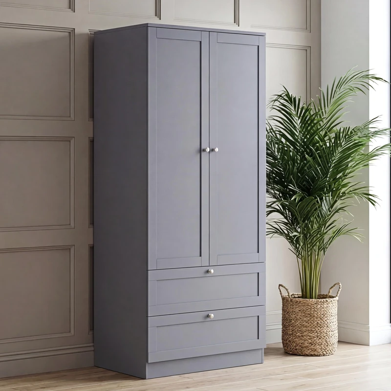 Vida Designs Altino 2 Door 2 Drawer Wardrobe | Grey | Bedroom Furniture | 170H x 77W x 53D cm | With Storage Shelf & Hanging Rail | Modern Storage Cupboard Units