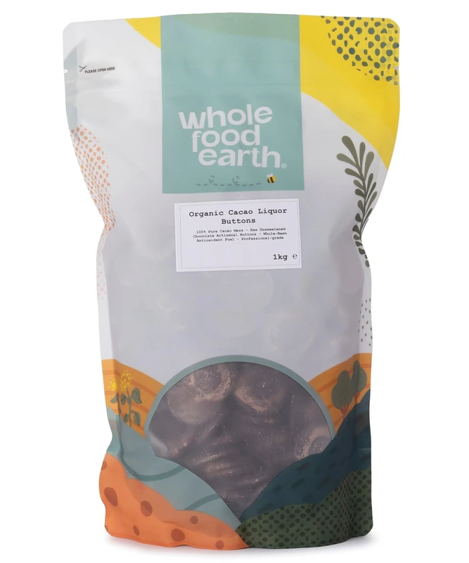 Wholefood Earth Organic Cacao Liquor Buttons 1kg | Organic | Vegan | 100% Cacao