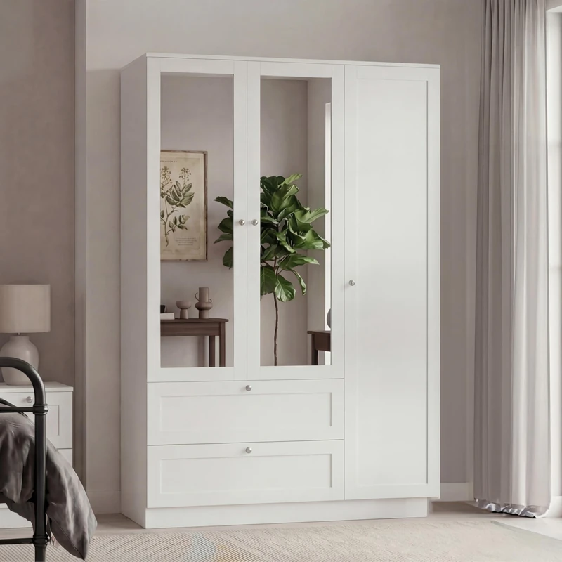 Vida Designs Altino 3 Door 2 Drawer Mirrored Wardrobe, White
