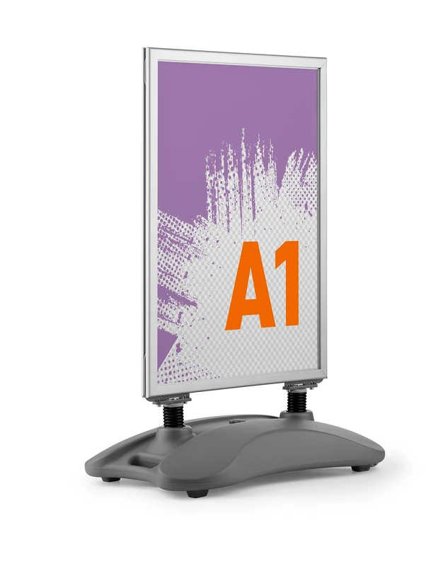 Durable A1 Pavement Sign with Heavy Water Base - Waterproof and UV-Resistant - Double Sided Snap Frame Stand - Silver - for Displaying Promotional Signage