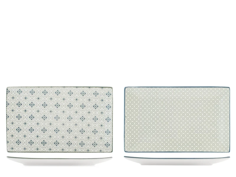 H&H by Bruno Barbieri Set of 6 Nora Rectangular Plates 16 x 25.5 cm - Multicolour Decorated Porcelain, Dishes for Appetizers and Finger Food, Dishwasher and Microwave - Image 1