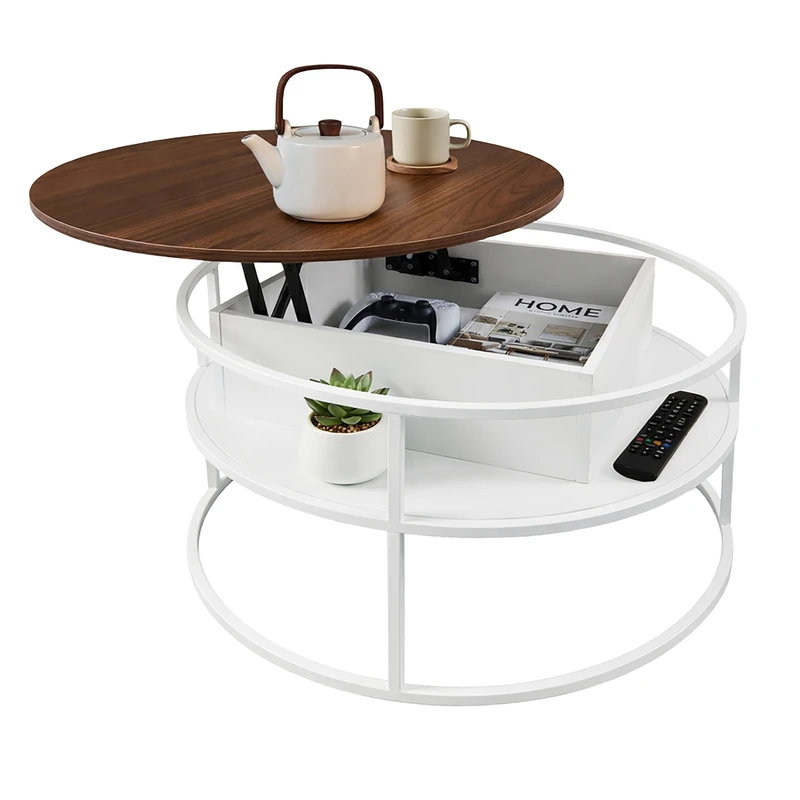 Relaxdays coffee table, height-adjustable side table with storage, HxD 46x80cm, lift-top, MDF/metal, white/brown