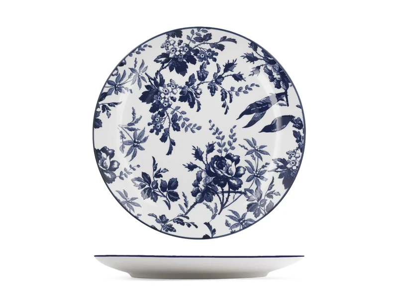 H&H Set of 6 Catherine Dinner Plates 27cm - Porcelain Decorated Blue English Floral Style, Elegant Dishes, Dishwasher and Microwave - Image 1