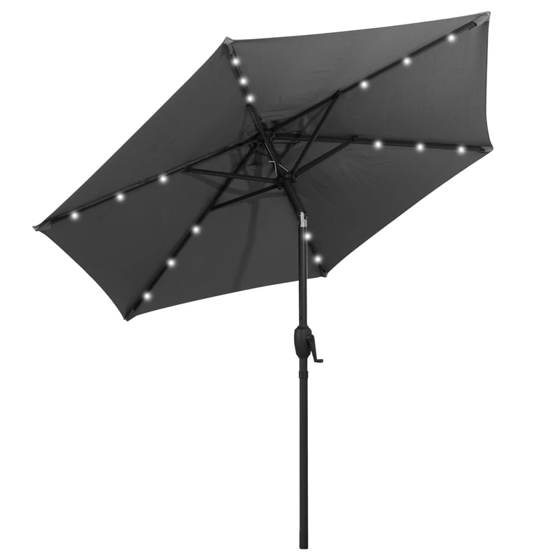 FANTASK Parasol 230 cm, Garden Umbrella with LED Solar Lighting, Crank & Tilting 35° on Both Sides, Market Umbrella with 6 Struts for Garden, Balcony & Patio (Anthracite) - Image 1
