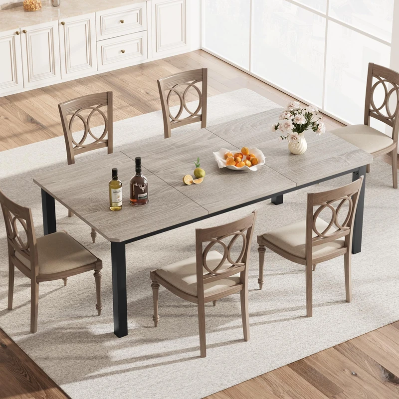 GarveeHome Large Dining Table for 6-8, Rectangle Wood Kitchen Table with Sturdy Metal Frame, Industrial Dinner Table for Kitchen Dining Room – Only Table, 200L x 90W x 75H centimetres
