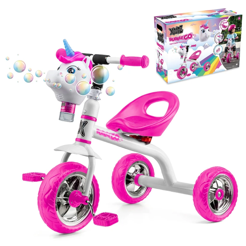 Xootz Bubble Go Unicorn Trike, Kids Trike for 3-year-old, Detachable Bubble Machine, Easy Clip Assembly - White