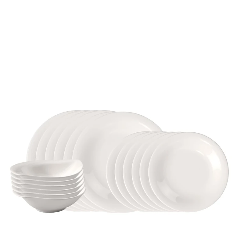 Like. by Villeroy & Boch – Essential Dinner Set, 18 Pieces, White, Dishwasher-Safe & Microwave-Safe, Timeless Shape for a Variety of Meals, Premium Porcelain