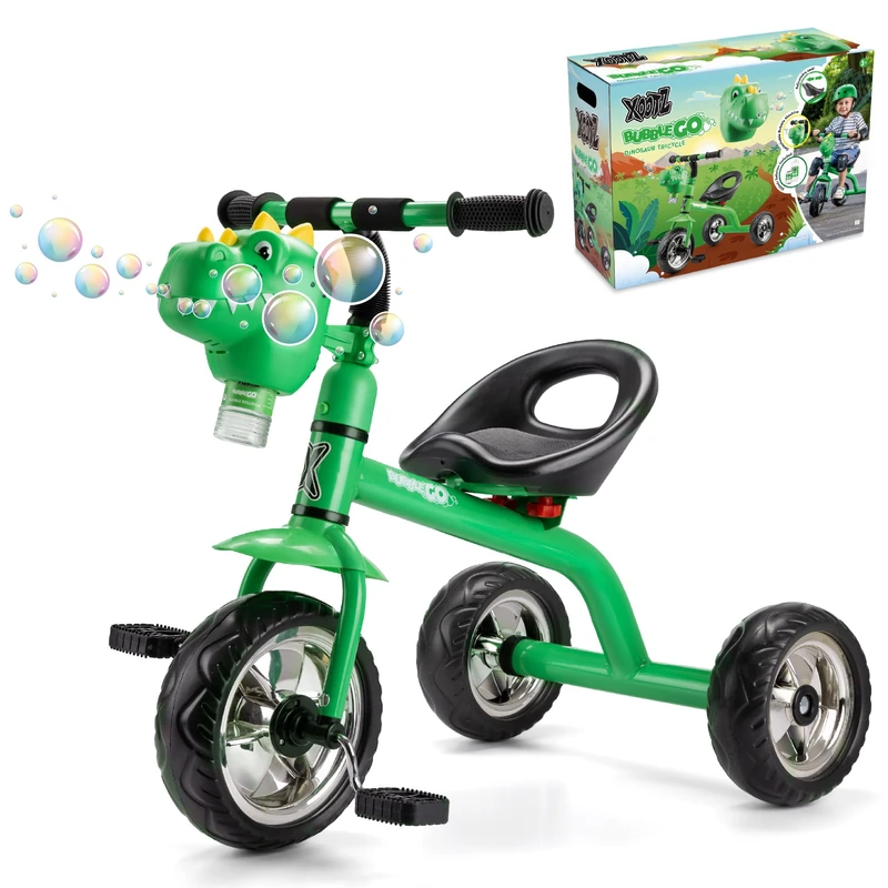 Xootz Bubble Go Dino Trike, Toddler Trike for 3-year-old, Detachable Bubble Machine, Easy Clip Assembly – Green