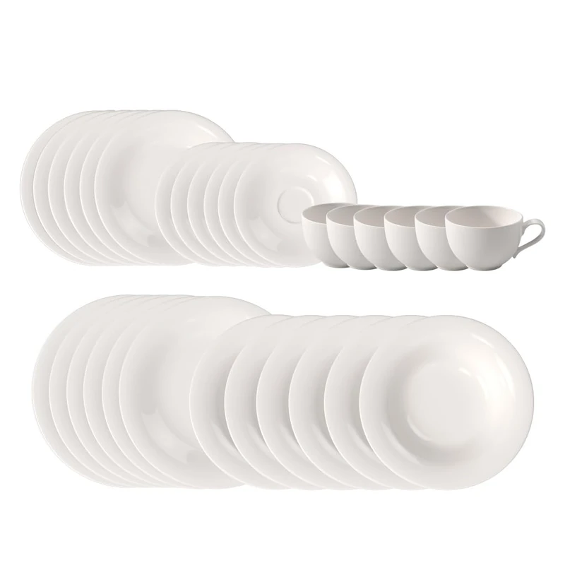Like. by Villeroy & Boch – Essential Starter Set, 30 Pieces, White, Dishwasher-Safe & Microwave-Safe, Complete Set for a Variety of Table Settings, Premium Porcelain