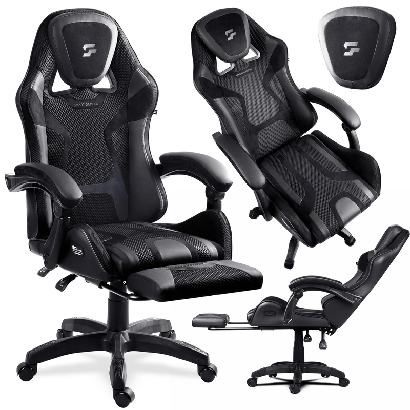 Sofotel Gaming Chair - Ergonomic gaming chair - With bucket footrest - Adjustable and swivel - For work, playing and relaxation - 120 kg - Black