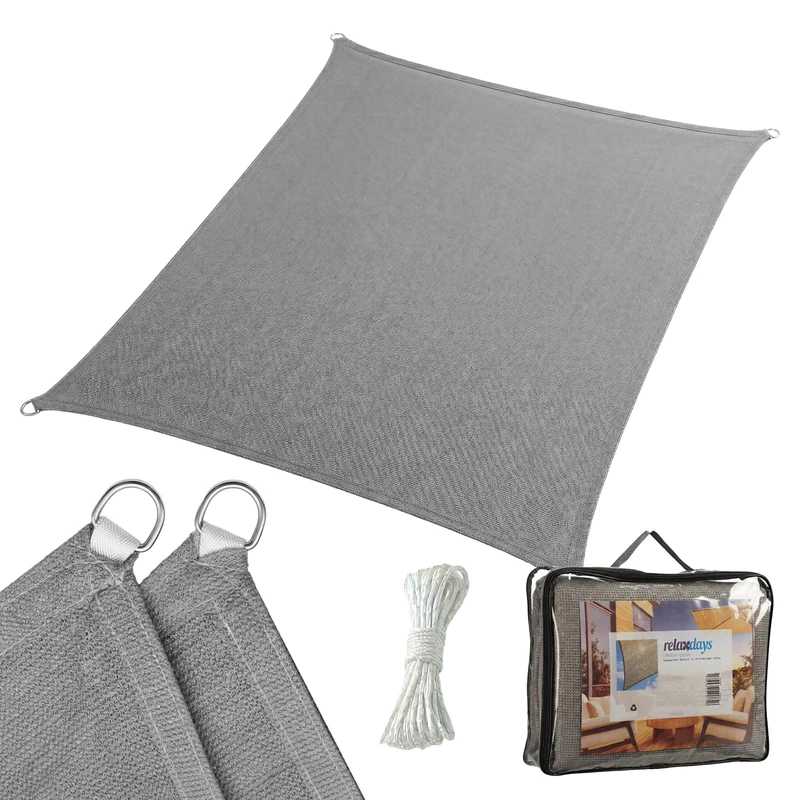 Relaxdays Shade Sail, 3x4 m, breathable HDPE, garden, balcony, with eyelets & tension ropes, rectangular, dark grey